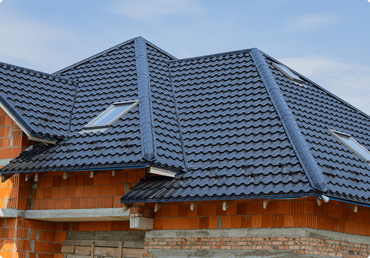 Modern house with dark roof tiles