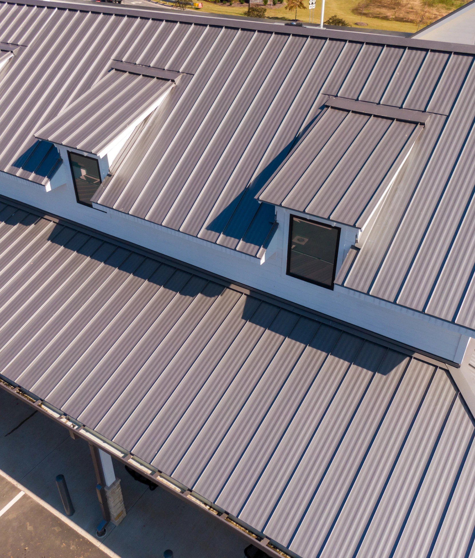 Aerial view of metal roofing